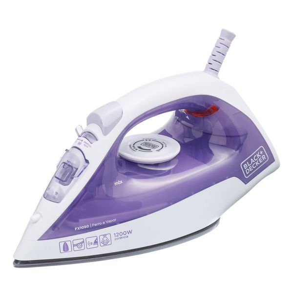 Ferro de Passar Vapor Spray 1200W Black & Decker FX1050 com Base Antiaderente Roxo e Branco 220V