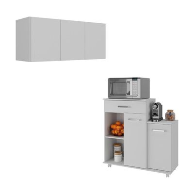 Kit Armário De Cozinha 3 Portas Com Balcão Multiuso Multimóveis Mp2234 Branco Branco