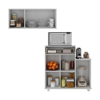 Kit Armário De Cozinha 3 Portas Com Balcão Multiuso Multimóveis Mp2234 Branco Branco