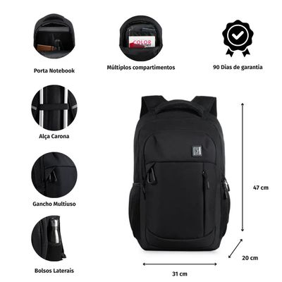 Mochila Masculina para Notebook Vision Preta U / Preto