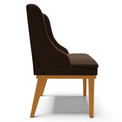 Kit 2 Cadeiras Estofadas Para Sala De Jantar Base Fixa De Madeira Castanho Lia Suede Marrom - Ibiza