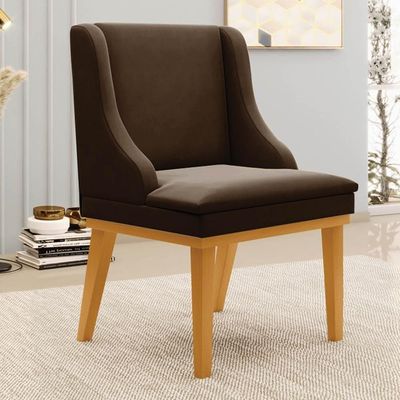 Kit 2 Cadeiras Estofadas Para Sala De Jantar Base Fixa De Madeira Castanho Lia Suede Marrom - Ibiza