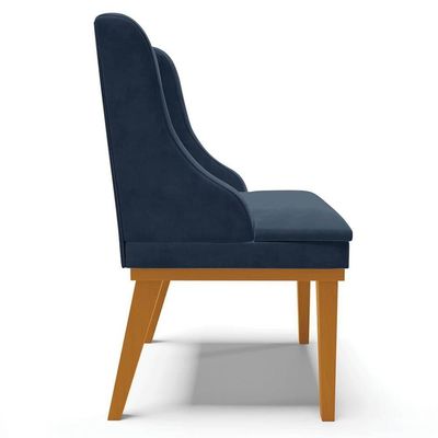 Kit 2 Cadeiras Estofadas Para Sala De Jantar Base Fixa De Madeira Castanho Lia Suede Azul Marinho - Ibiza