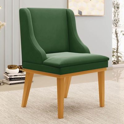 Kit 2 Cadeiras Estofadas Para Sala De Jantar Base Fixa De Madeira Castanho Lia Suede Verde - Ibiza