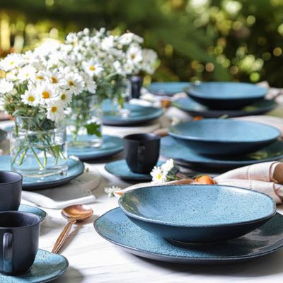 Aparelho de Jantar Orgânico Petroleum 30 Peças Porto Brasil Cerâmica Stoneware Azul Mesa Posta