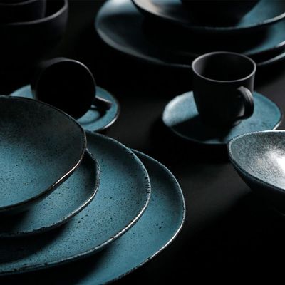Aparelho de Jantar Orgânico Petroleum 30 Peças Porto Brasil Cerâmica Stoneware Azul Mesa Posta