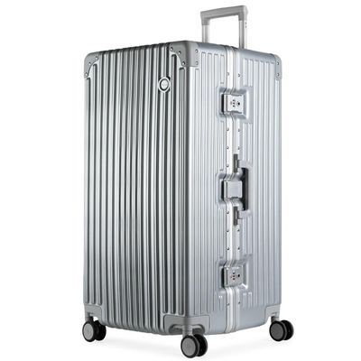 Mala de Viagem Grande Ultra Ampla Policarbonato 4 Rodas Kyoto Trunk Prata GG / Prata