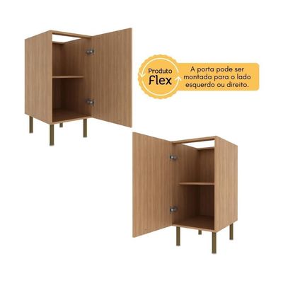 Balcão De Cozinha Com Tampo E 1 Porta 40cm Multimóveis Cr20458 Freijó Mármore Branco