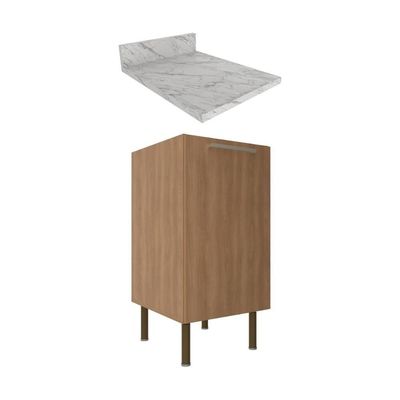 Balcão De Cozinha Com Tampo E 1 Porta 40cm Multimóveis Cr20458 Freijó Mármore Branco