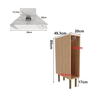 Balcão De Cozinha Com Tampo E Porta Toalhas 20cm Multimóveis Cr20459 Freijó Mármore Branco