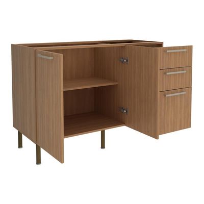 Balcão De Cozinha Com Tampo 2 Portas E 3 Gavetas 120cm Multimóveis Cr20457 Freijó Mármore Branco