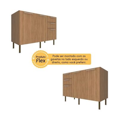 Balcão De Cozinha Com Tampo 2 Portas E 3 Gavetas 120cm Multimóveis Cr20457 Freijó Mármore Branco