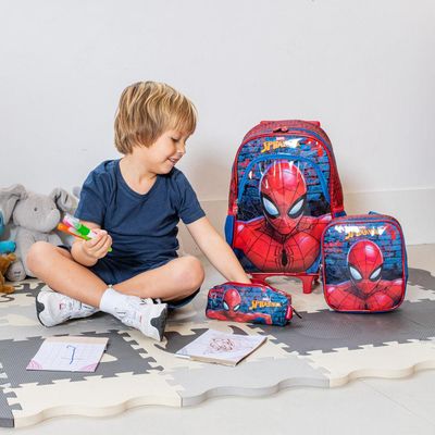 Mochila Escolar Masculina Homem Aranha com Rodinha U / Vermelho