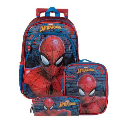 Mochila Escolar Masculina Homem Aranha com Rodinha U / Vermelho