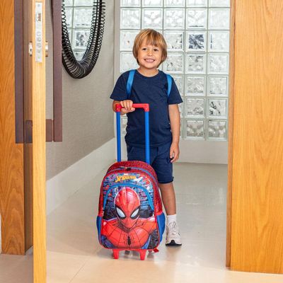 Mochila Escolar Masculina Homem Aranha com Rodinha U / Vermelho