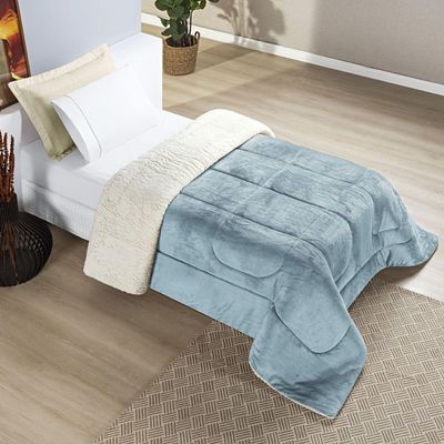 Coberdrom Casa Scarpa Apollo Solteiro Sherpa Manta Flannel Toque Lã De Carneiro - Azul Quartzo