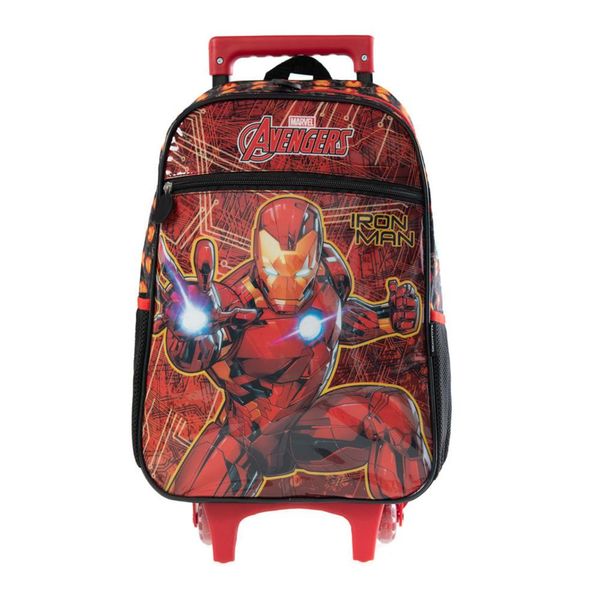 Mochila Escolar Masculina de Rodinhas Homem de Ferro U / Vermelho