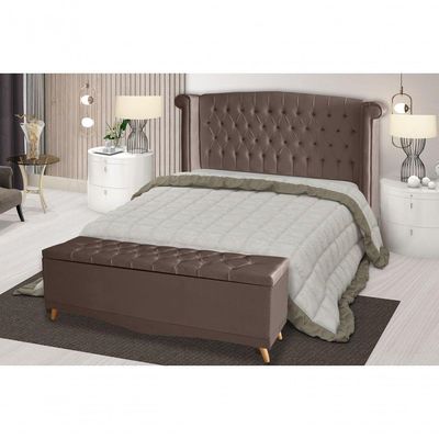 Kit De Quarto Cabeceira De Cama Box E Calçadeira Baú Toquio Casal Queen 160 Cm Suede Rosê Do Lar Móveis E Decoração