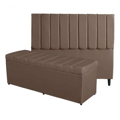 Kit De Quarto Roma Cabeceira De Cama Box E Calçadeira Baú King 195 Cm Suede Marrom Do Lar Móveis E Decoração