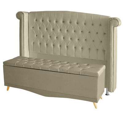 Kit De Quarto Cabeceira De Cama Box E Calçadeira Baú Toquio Casal 140 Cm Suede Bege Do Lar Móveis E Decoração