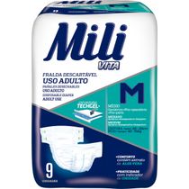 Fralda Geriátrica Mili Vita Tamanho M  1 Pacote com 9 fraldas com Super Gel Absorvente Mais Conforto