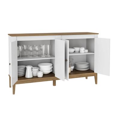 Buffet Aparador Colonial com 4 Portas 149x41x90cm MDP Mel Branco MB1014 Movelbento