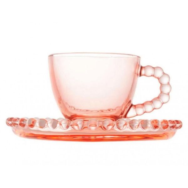 Xicara de Cafe Cristal Pires Coração Rosa 85ml - Wolff
