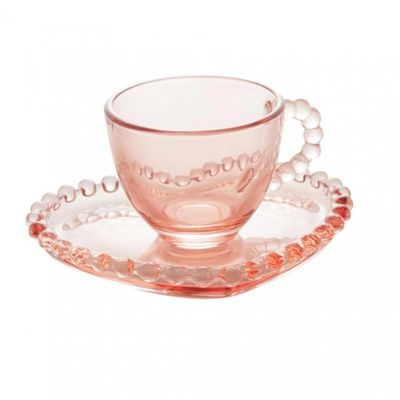 Xicara de Cafe Cristal Pires Coração Rosa 85ml - Wolff