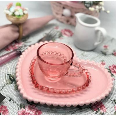 Xicara de Cafe Cristal Pires Coração Rosa 85ml - Wolff