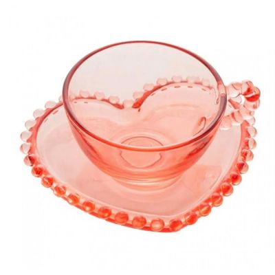 Xicara de Cafe Cristal Pires Coração Rosa 85ml - Wolff