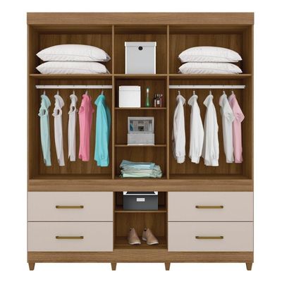 Guarda Roupa Casal 6 Portas Com Espelho E 4 Gavetas Guarujá Amêndola Touch-off White