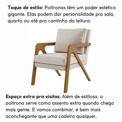 Kit Poltrona E Puff Decorativo Luxo Sala Escritório Lana Linho Bege