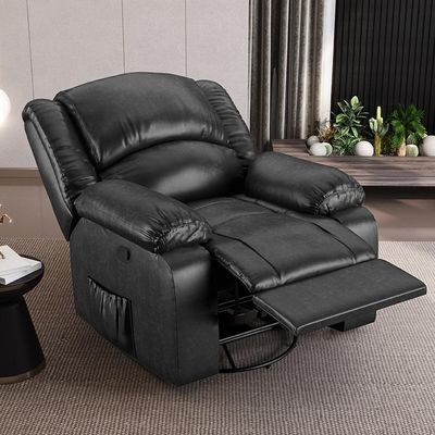 Poltrona Do Papai Reclinável Pietra Glider Giratória Usb Fh9 Pu Preto Brilho - Mpozenato