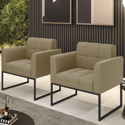 Poltrona Base Industrial Preto Kit 2 Ana Suede Marrom Rt - Ibiza