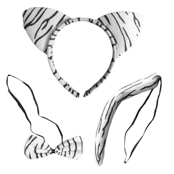 Kit Tigresa Preto E Branco Com Tiara Gravata E Rabo