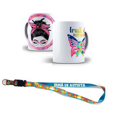 Kit Presente Irmã De Autista Com Caneca + Chaveiro E Cordão