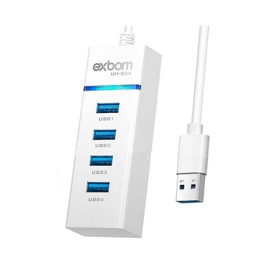 Hub Cabo Usb 3.0 High Speed Hd Extensor 4 Portas Branco