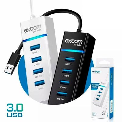 Hub Cabo Usb 3.0 High Speed Hd Extensor 4 Portas Branco