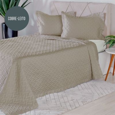 Colcha Cobre Leito Casal QUEEN Matelasse Bege Nude e Fronhas