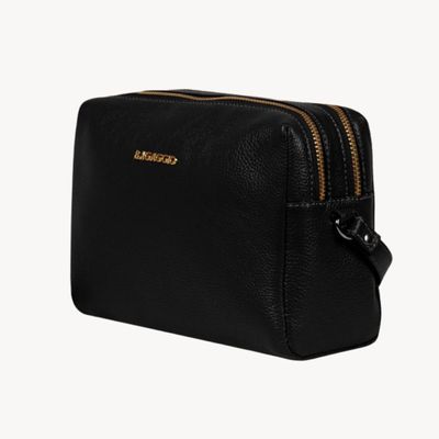 Bolsa Transversal Feminina em Couro Pequena Lisa Basic Preta P / Preto