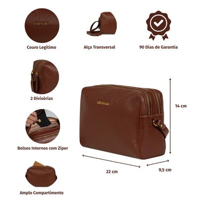 Bolsa Transversal Feminina em Couro Pequena Lisa Basic Preta P / Preto