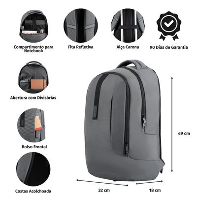 Mochila Masculina Millenium para Notebook  Preta U / Cinza