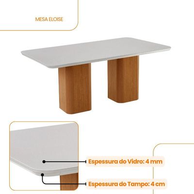 Mesa De Jantar Eloise 180cm Tampo Mdf E Vidro Canto Copo Naturalle /off White /serig. Off