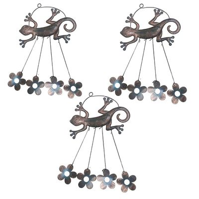 Sino Dos Ventos Flores Lagarto Kit 3 Unidades Decoraçao Jardim Quintal Varanda Ambiente Externo Enfeite Rustico