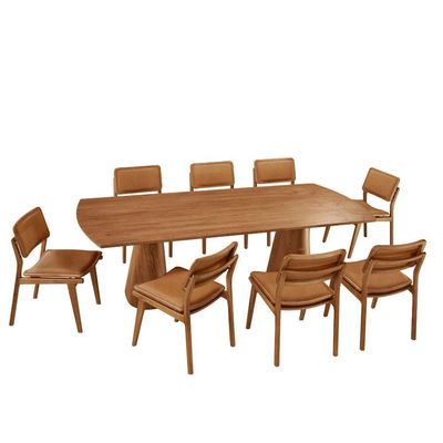 Mesa De Jantar Noronha 220cm Madeira Tampo Barril 8 Cadeiras Eva Star Caramelo / Imbuia Nat.