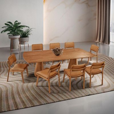 Mesa De Jantar Noronha 220cm Madeira Tampo Barril 8 Cadeiras Eva Star Caramelo / Imbuia Nat.