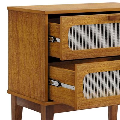 Mesa De Cabeceira 2 Gavetas Santorini Nature 60 Cm Com Tela Indiana - Bege