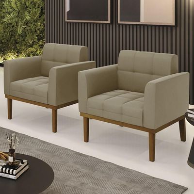 Poltrona Base Madeira Castanho Kit 2 Ana Suede Marrom Rt - Ibiza
