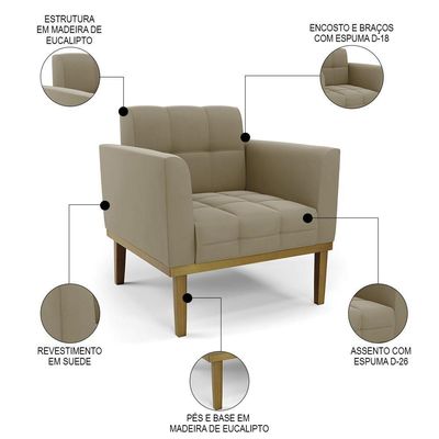 Poltrona Base Madeira Castanho Kit 2 Ana Suede Marrom Rt - Ibiza