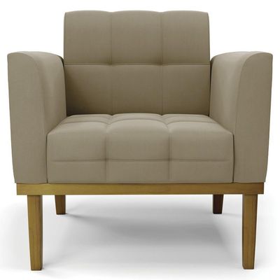Poltrona Base Madeira Castanho Kit 2 Ana Suede Marrom Rt - Ibiza